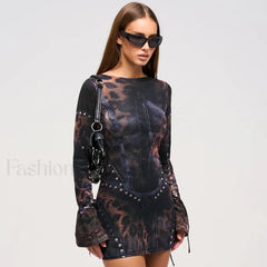 Leopard Flared Sleeve Mini Dress