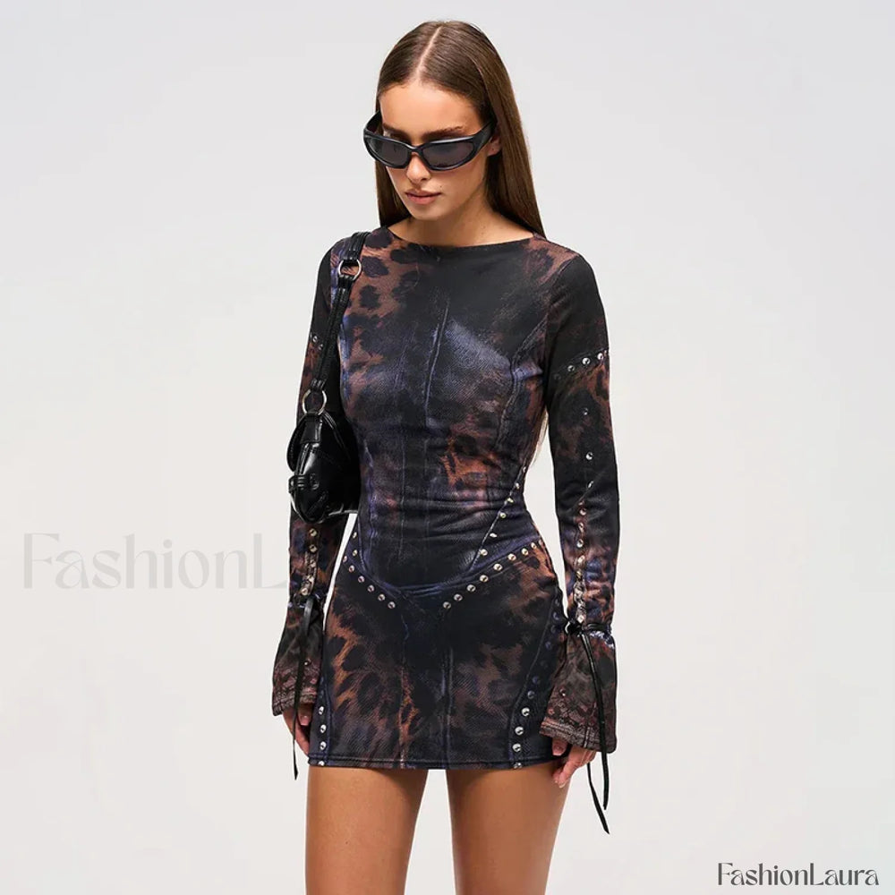 Leopard Flared Sleeve Mini Dress