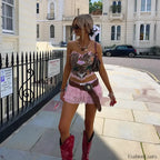 Leopard Lace Crop Top Skirt Set pink / S