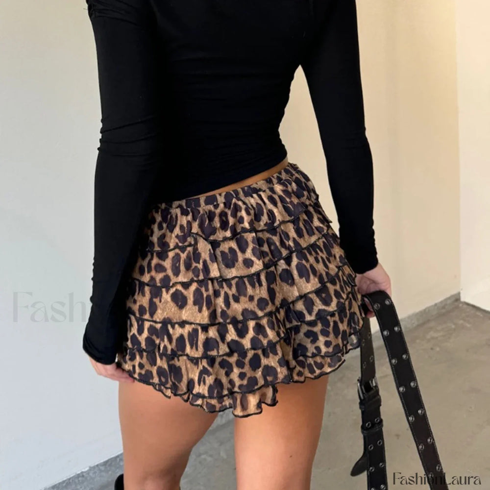 Leopard Layered A Line Skirt