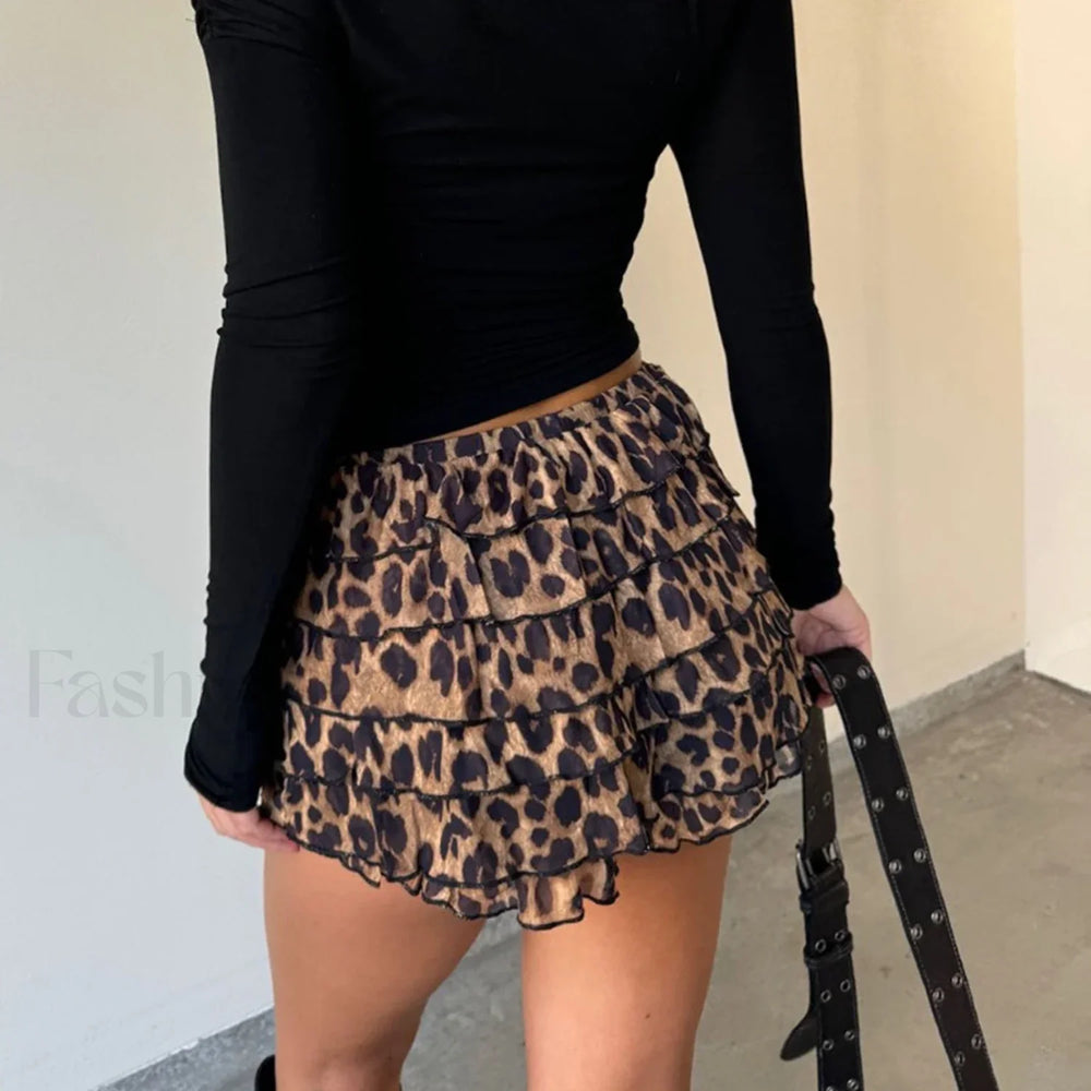 Leopard Layered A Line Skirt