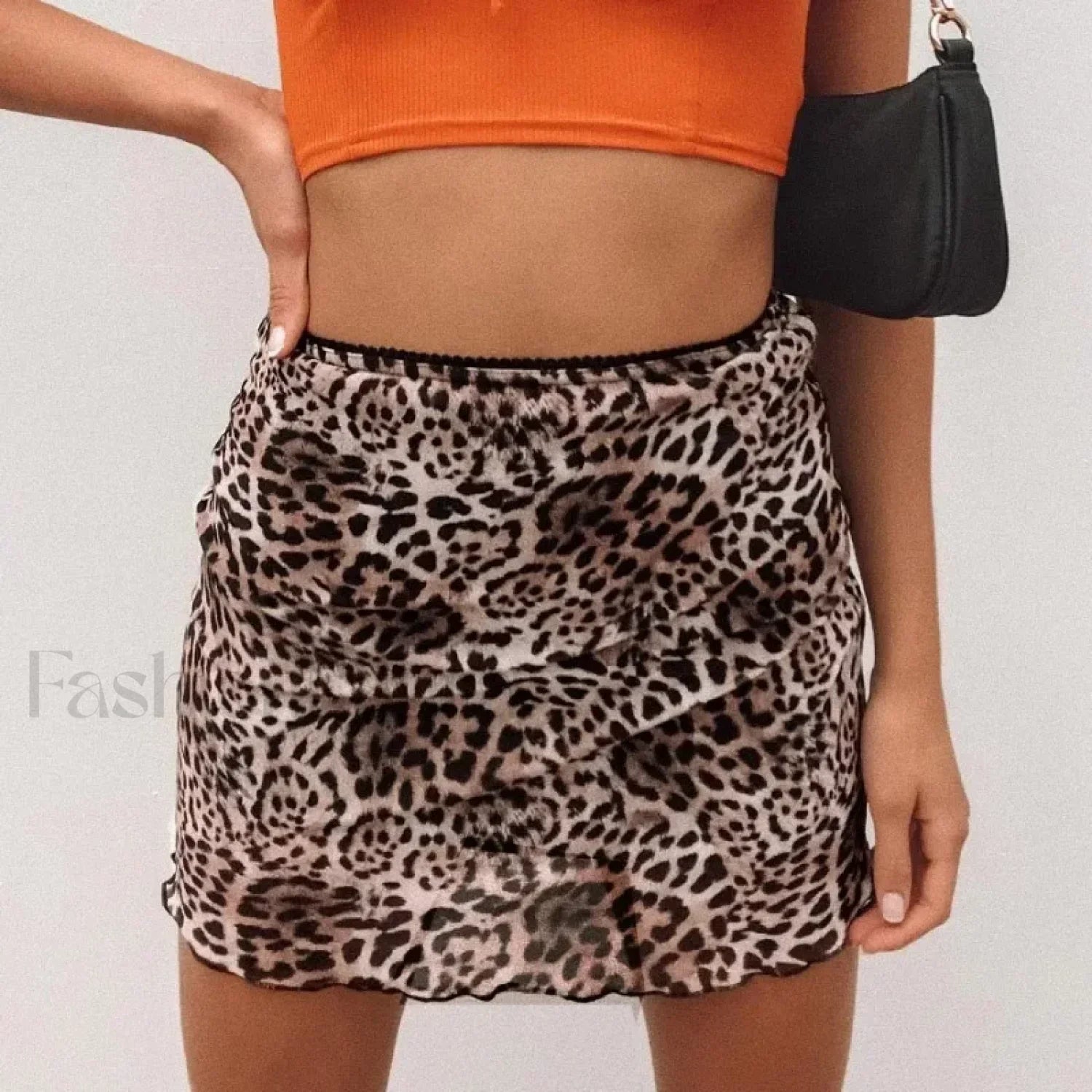Leopard Mesh Wrap Hip Skirt BROWN / S Main image
