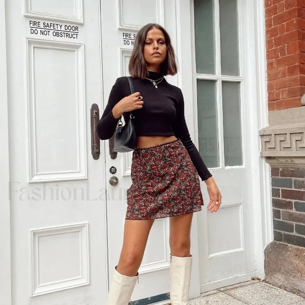Leopard Mesh Wrap Hip Skirt RED / S