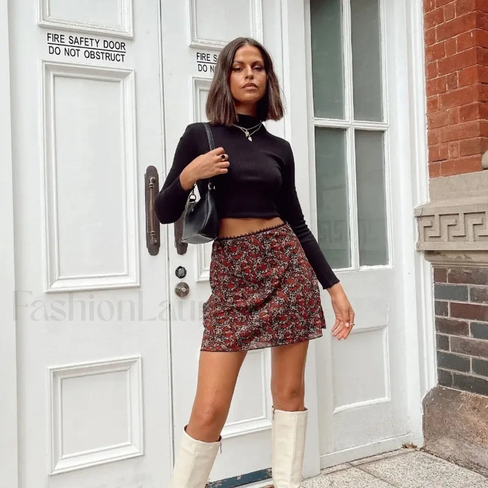 Leopard Mesh Wrap Hip Skirt RED / S