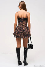 Leopard Print Cami Lace Trimmed A Line Mini Dress