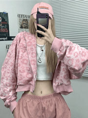 Leopard Print Crop Hoodie Sweatshirts & Hoodies L