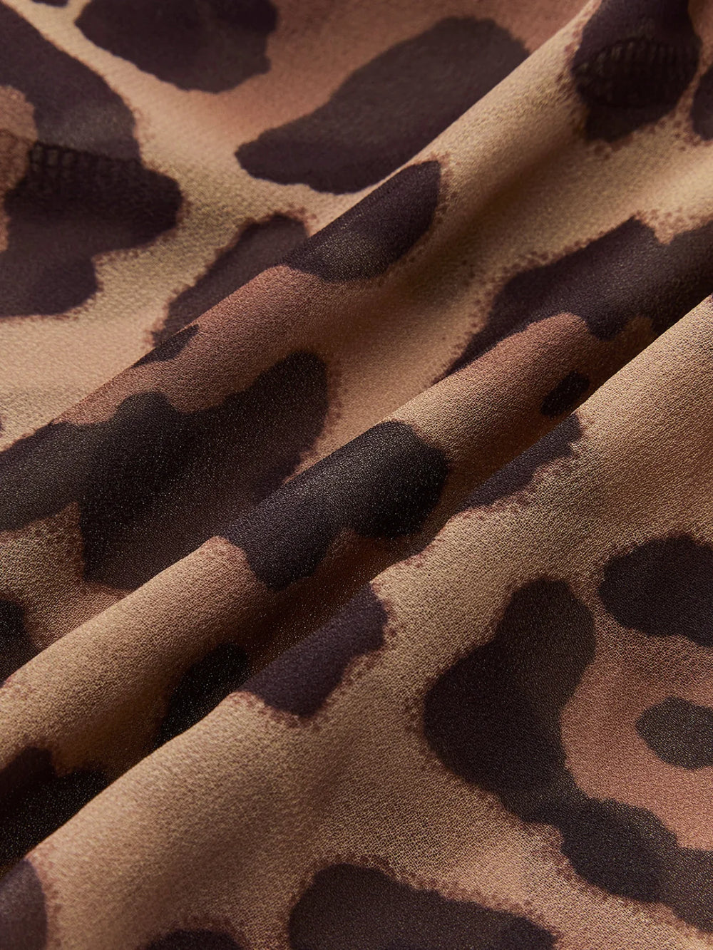 Leopard Print Semi Sheer Ruffle V Neck Blouse Blouses