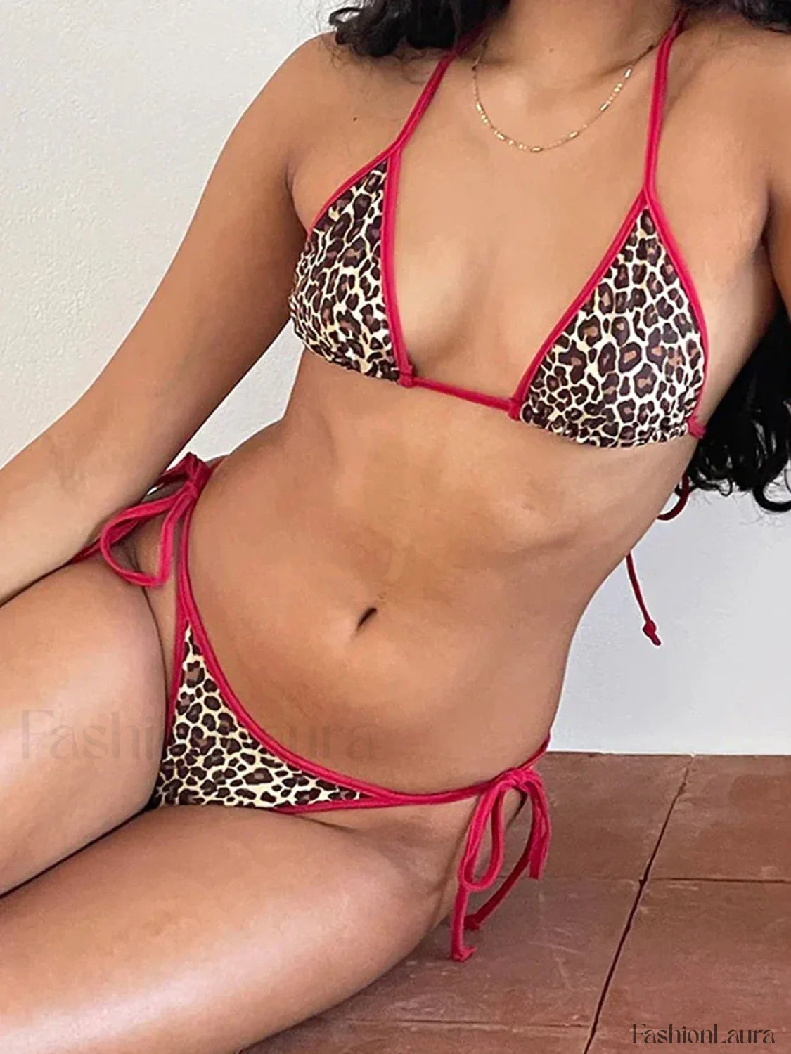 Leopard Print Tie Up Bikini Set