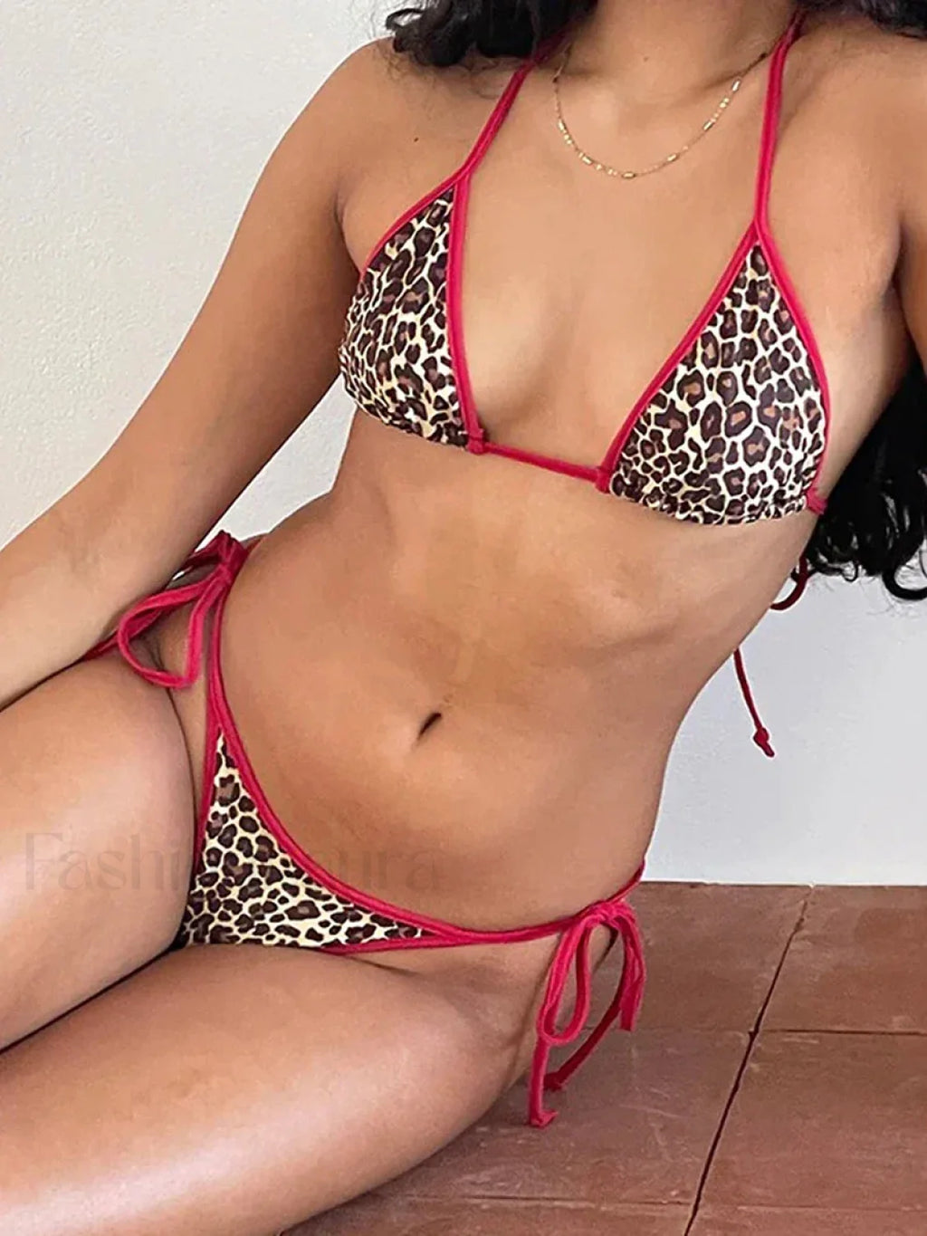 Leopard Print Tie Up Bikini Set