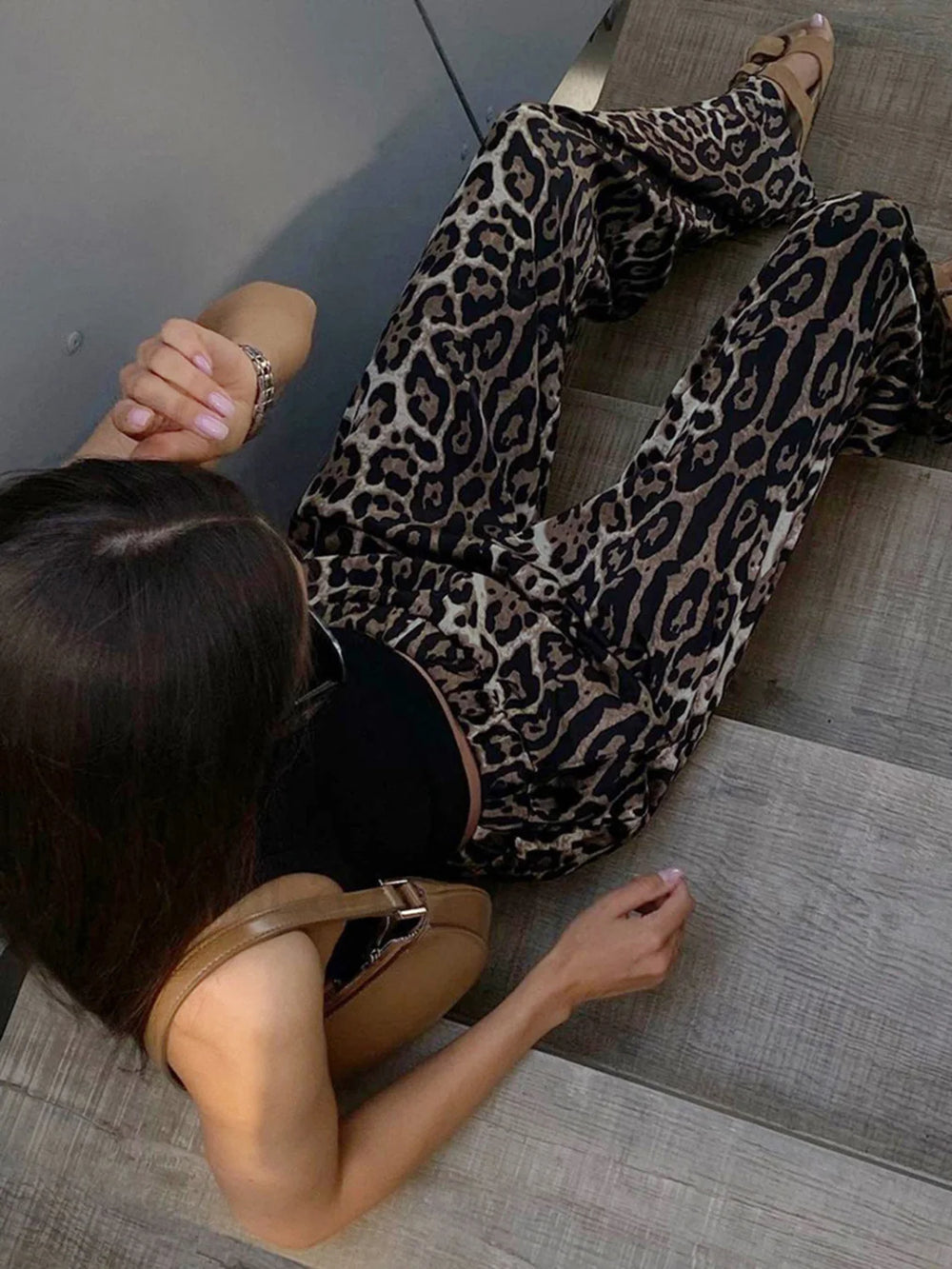 Leopard Print Wide Leg Pants Pants