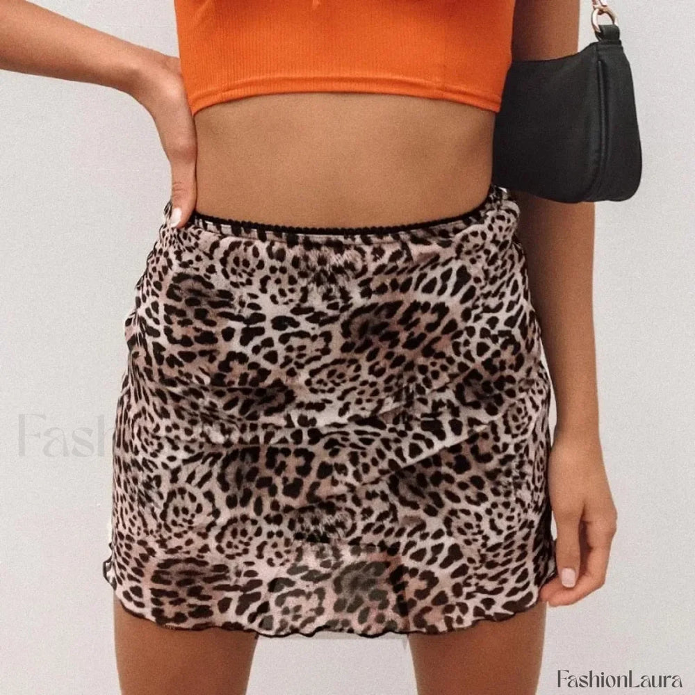 Leopard Printed Vintage Wrap Skirt Beige / S