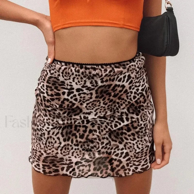 Leopard Printed Vintage Wrap Skirt Beige / S Main image
