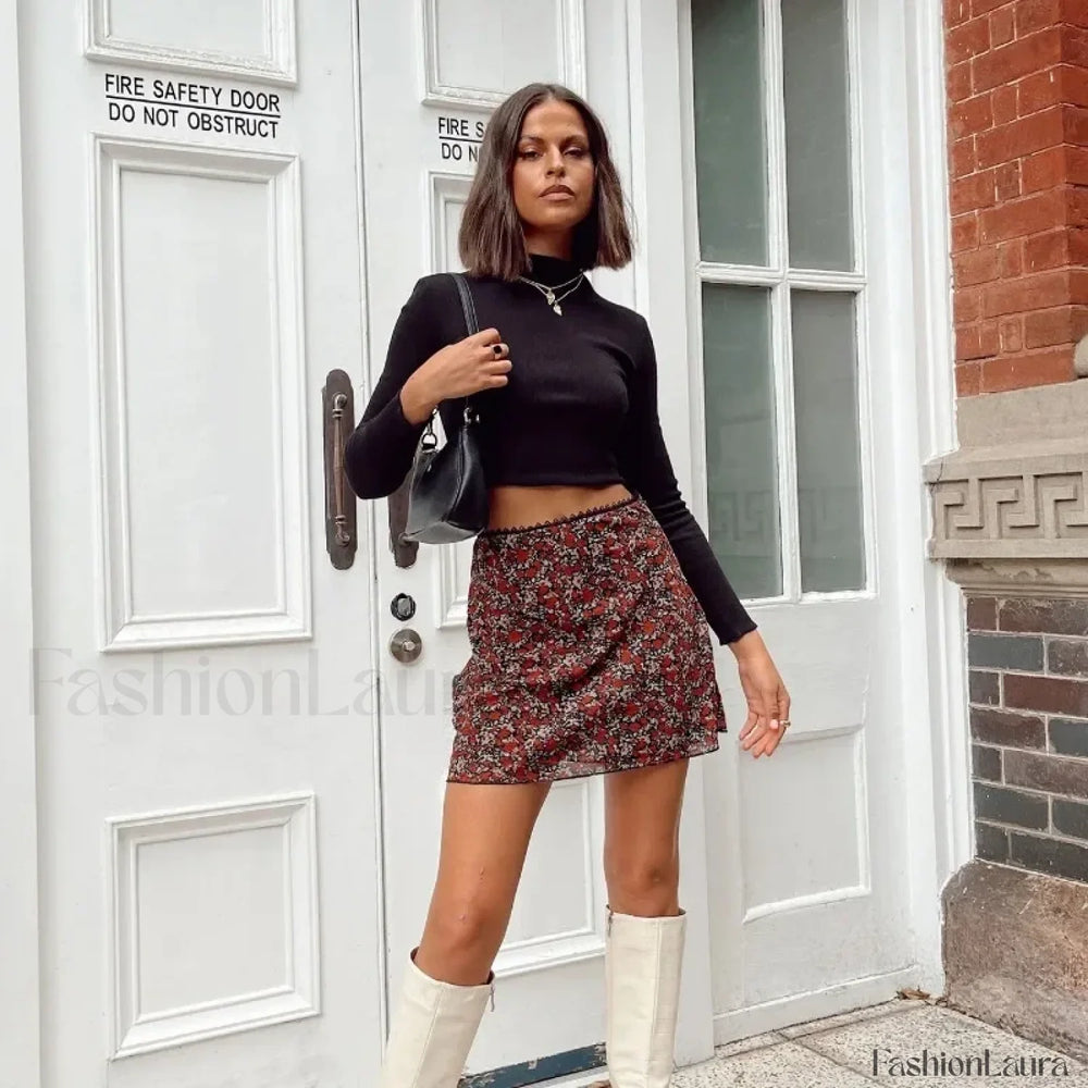 Leopard Printed Vintage Wrap Skirt Orange / S