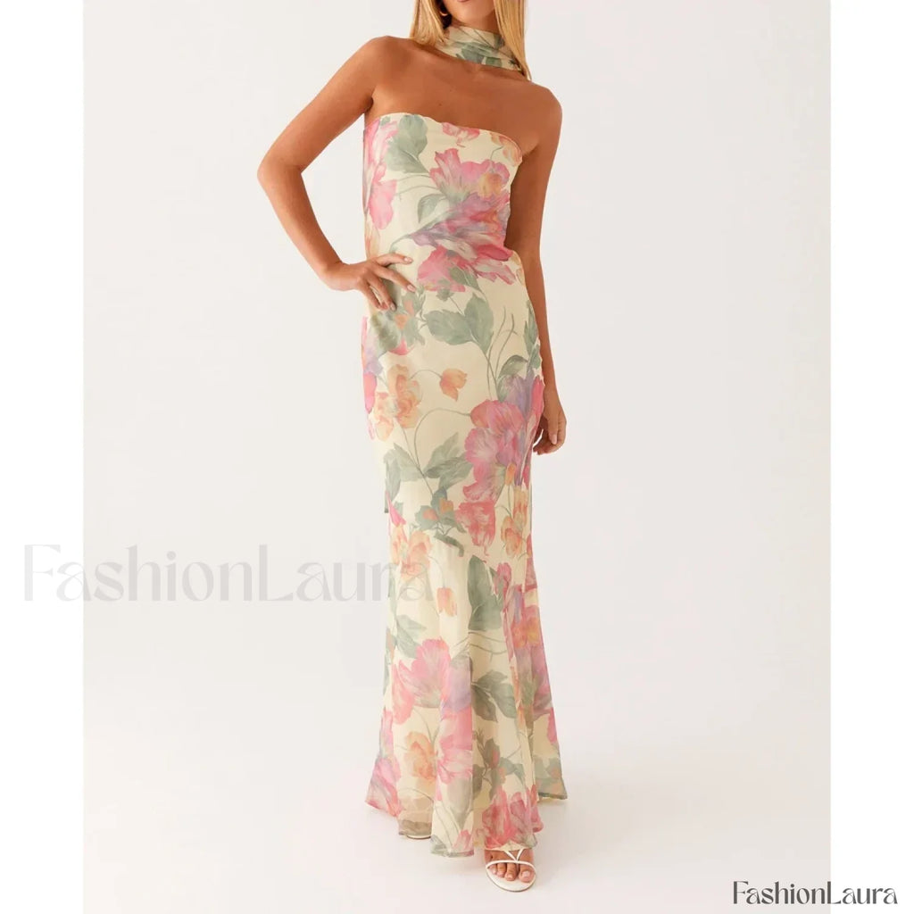 Leopard Strapless Mermaid Floral Dress