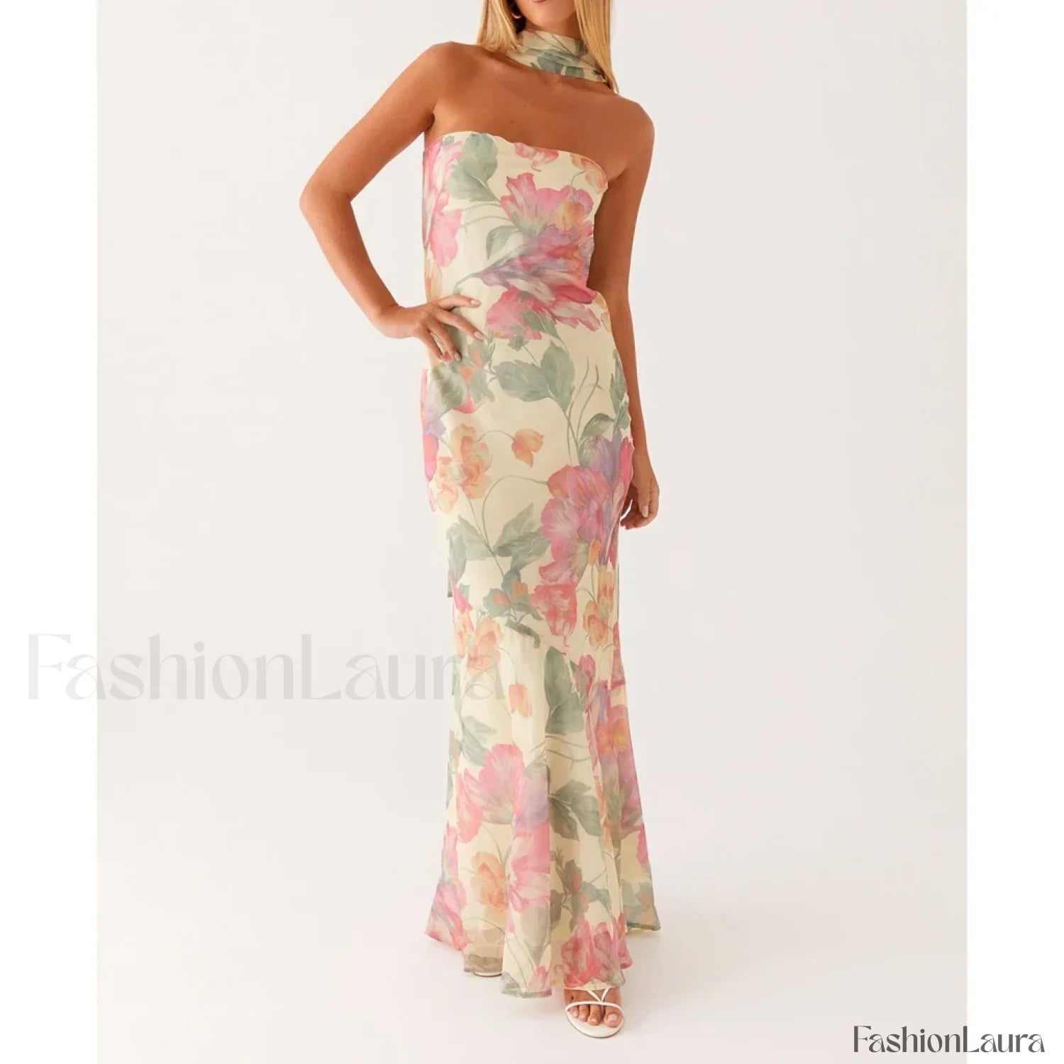 Leopard Strapless Mermaid Floral Dress