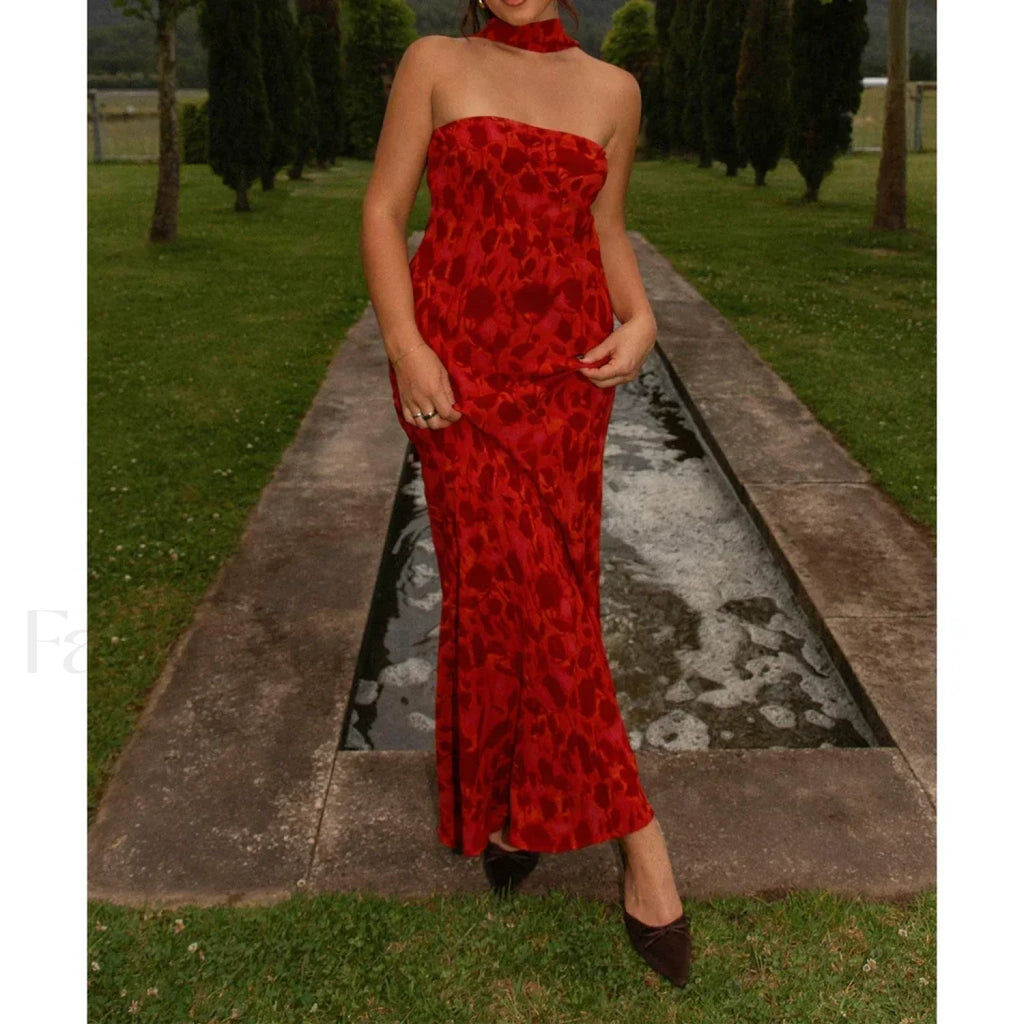 Leopard Strapless Mermaid Floral Dress