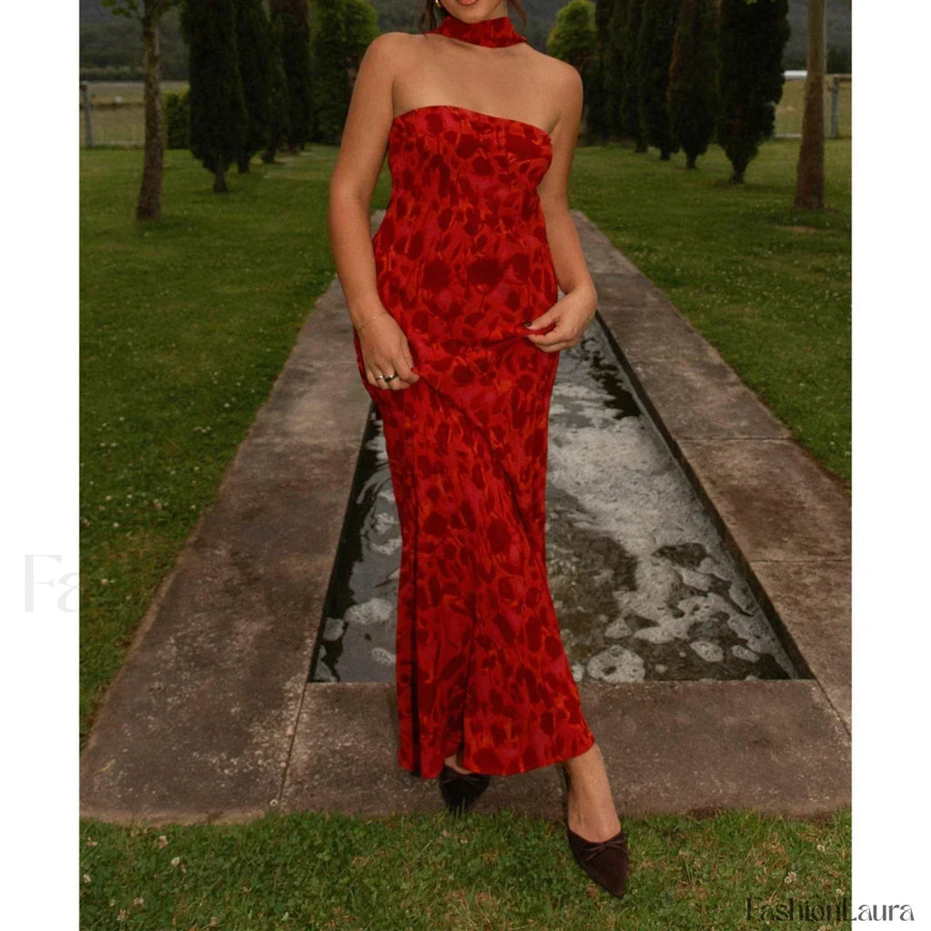 Leopard Strapless Mermaid Floral Dress