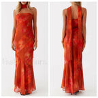 Leopard Strapless Mermaid Floral Dress orange / S