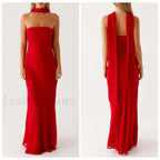 Leopard Strapless Mermaid Floral Dress red / S