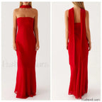 Leopard Strapless Mermaid Floral Dress red / S