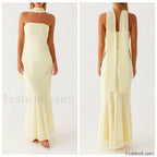 Leopard Strapless Mermaid Floral Dress yellow / S
