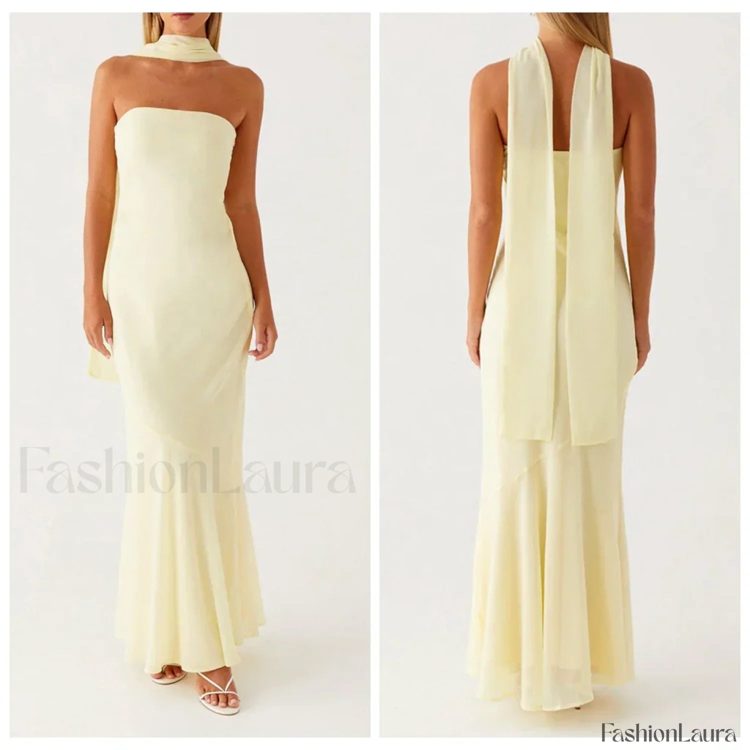 Leopard Strapless Mermaid Floral Dress yellow / S