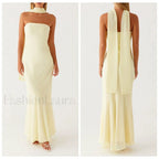 Leopard Strapless Mermaid Floral Dress yellow / S