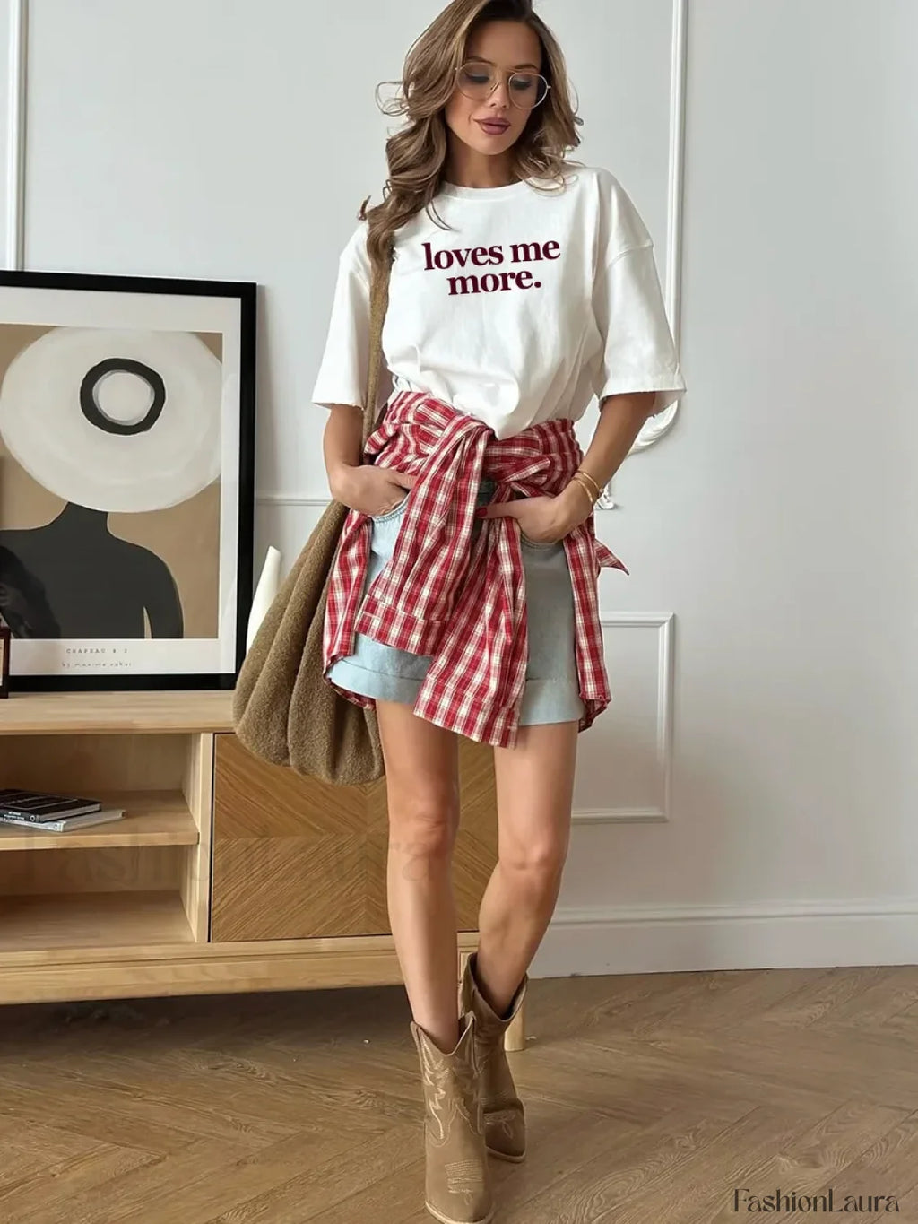 Letter Love Me More Printed T Shirt