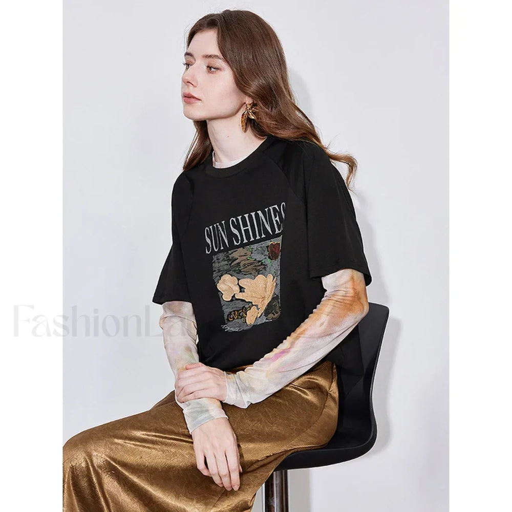 Letter Pattern Lyocell Slim Fit T Shirt