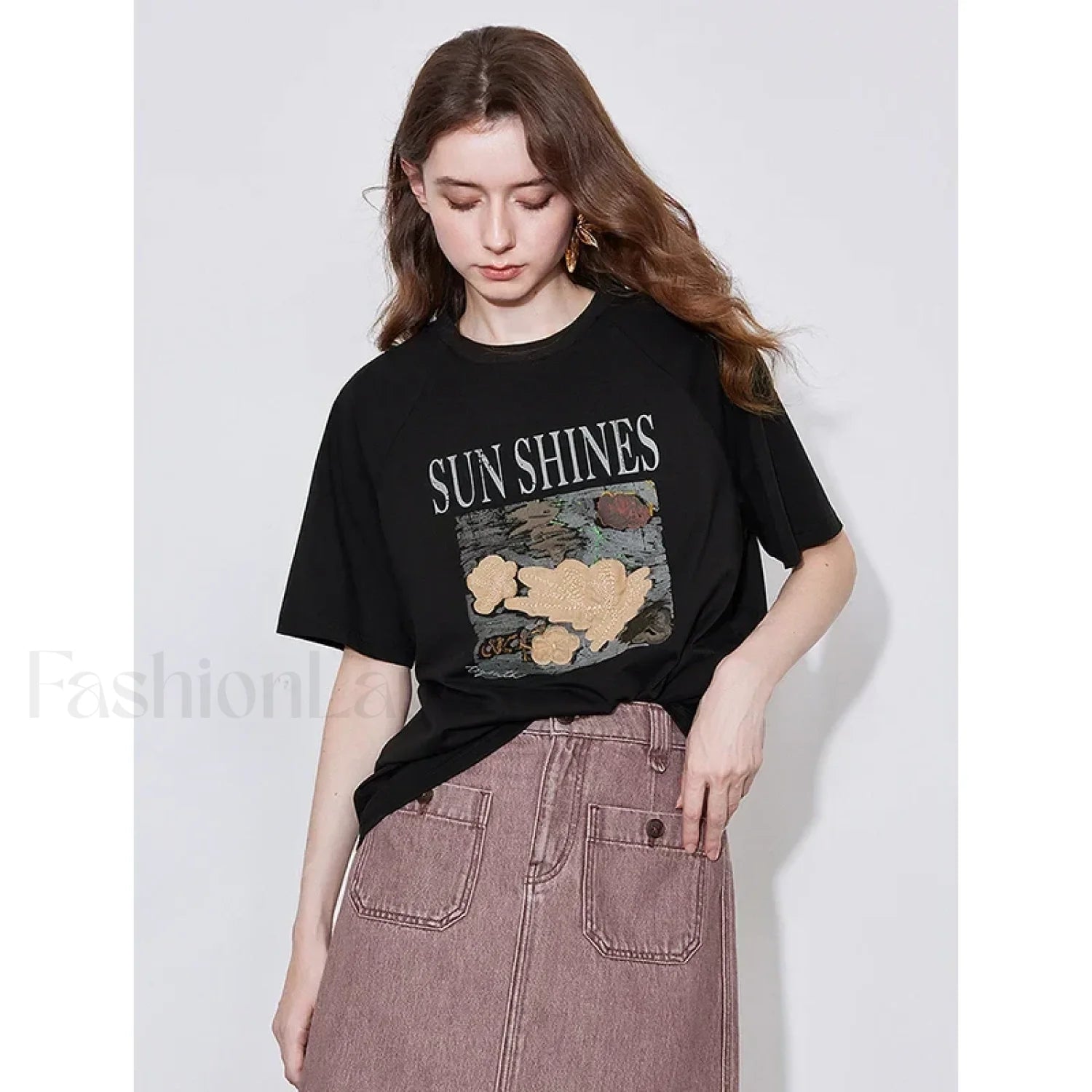 Letter Pattern Lyocell Slim Fit T Shirt Black / S Main image