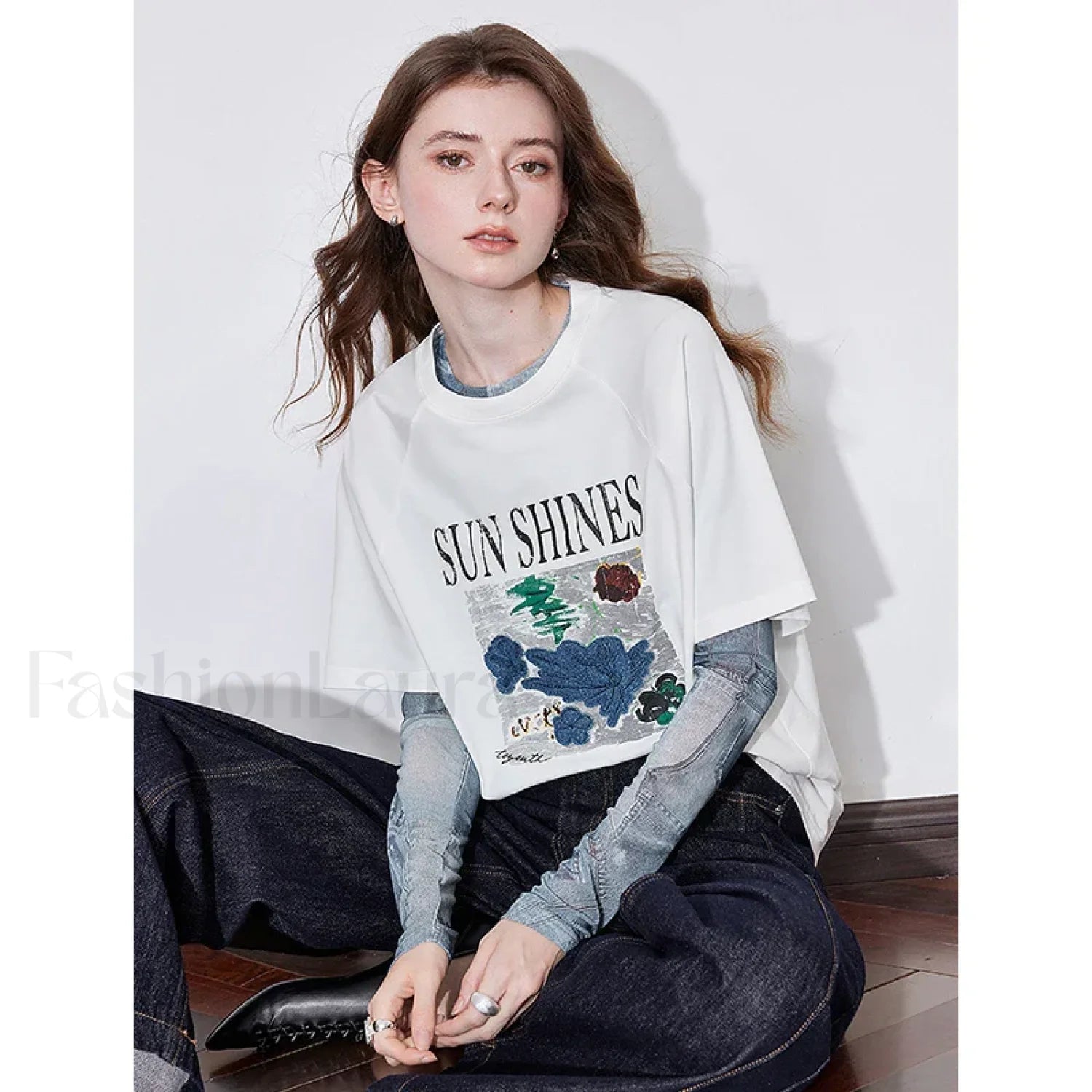 Letter Pattern Lyocell Slim Fit T Shirt White / S