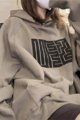 Letter Print Vintage Hooded Hoodie Brown / M