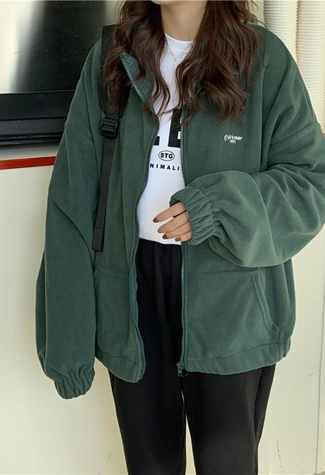 Letter Print Zip up Jacket Green / M Jackets Main image