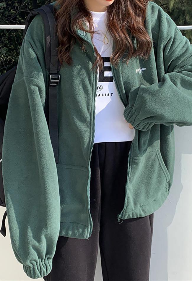 Letter Print Zip-up Jacket Secondary image