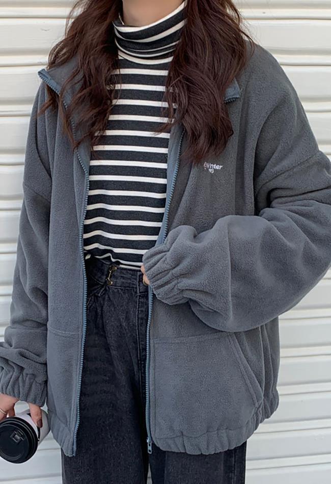 Letter Print Zip up Jacket Gray / M Jackets
