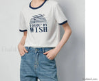 Letter Printed Contrast Color T Shirt Beige / S