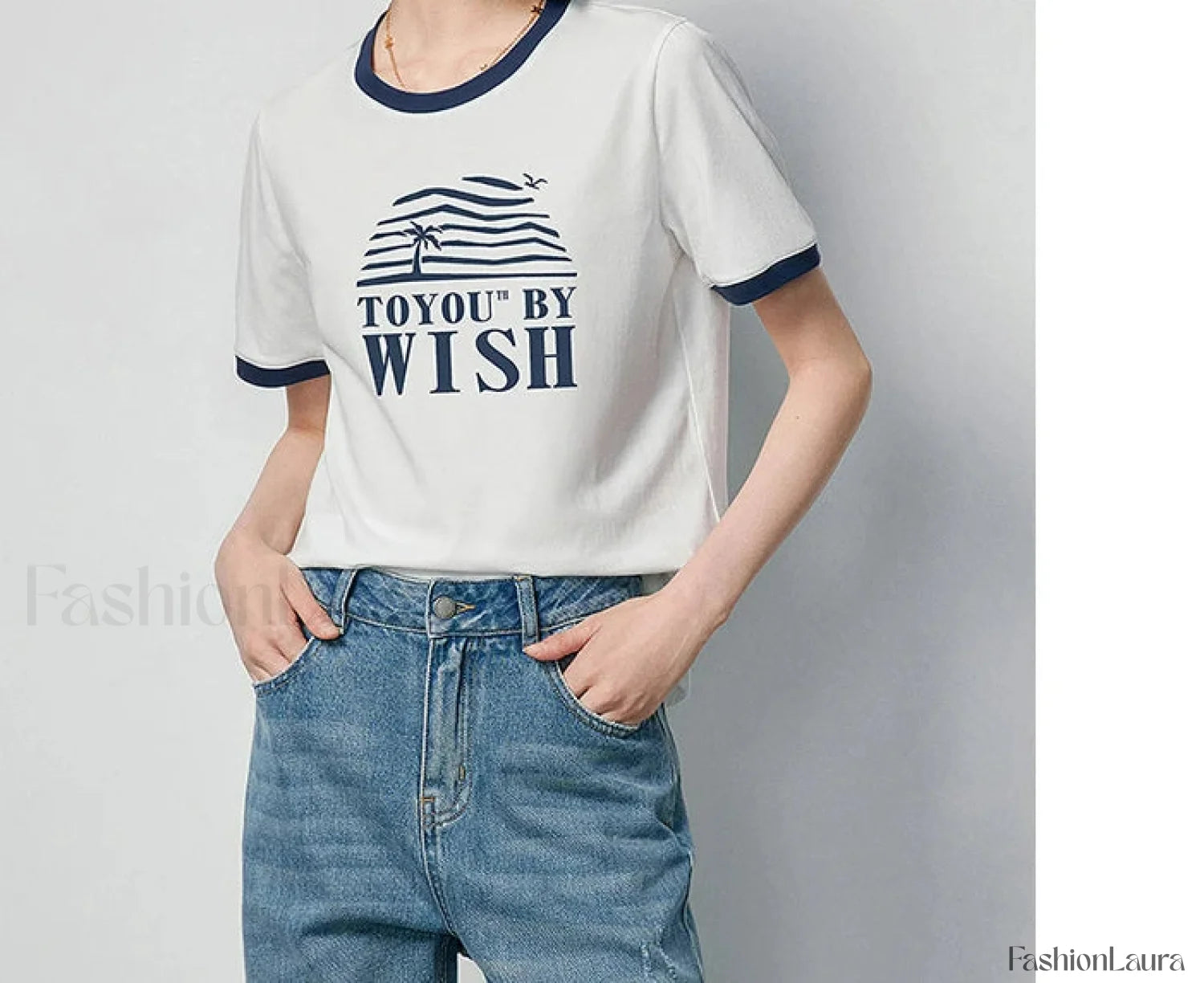 Letter Printed Contrast Color T Shirt Beige / S