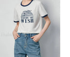 Letter Printed Contrast Color T Shirt Beige / S