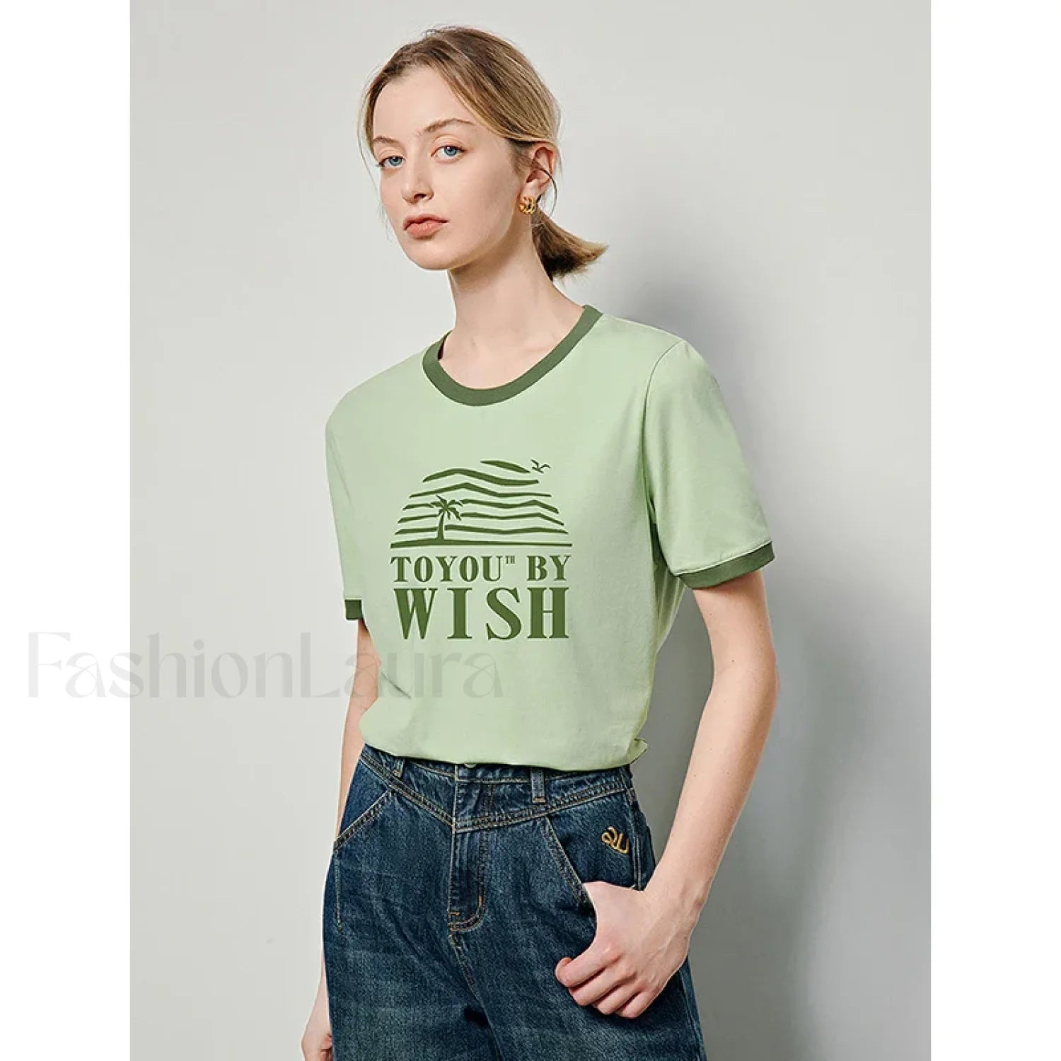 Letter Printed Contrast Color T Shirt Green / S Main image