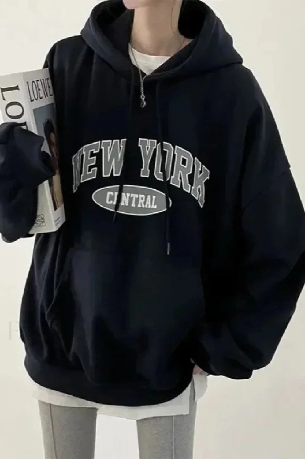 Letter Printed Harajuku Hooded Hoodie Black / S