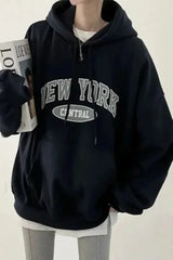 Letter Printed Harajuku Hooded Hoodie Black / S