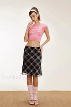 Lettuce Edge Mesh Plaid Skirt