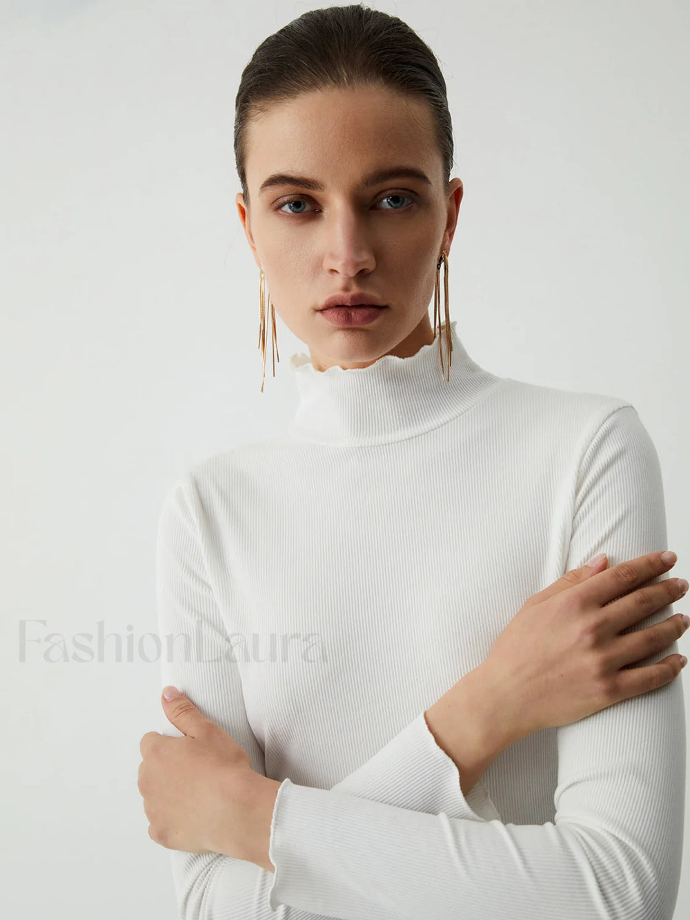Lettuce Trim Mock Trendy Neck Long Sleeve Shirt T Shirts
