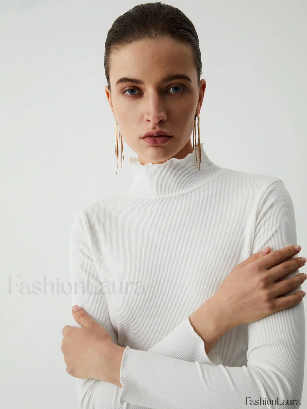 Lettuce Trim Mock Trendy Neck Long Sleeve Shirt T Shirts