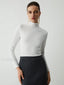 Lettuce Trim Mock Trendy Neck Long Sleeve Shirt White / S T Shirts