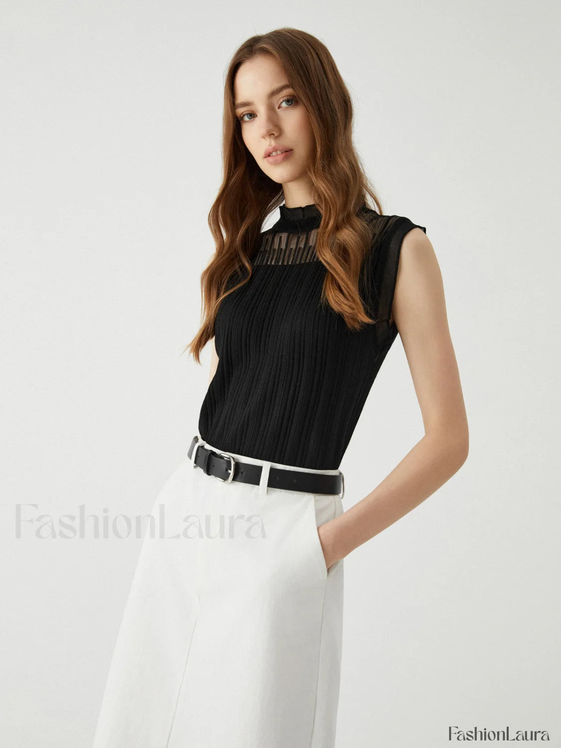 Lettuce Trim Patchwork Trendy Sleeveless Sweater Vest Black / S Sweaters L