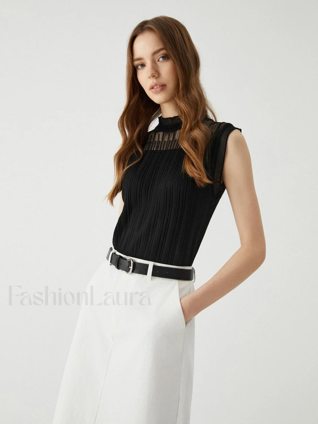 Lettuce Trim Patchwork Trendy Sleeveless Sweater Vest Black / S Sweaters L