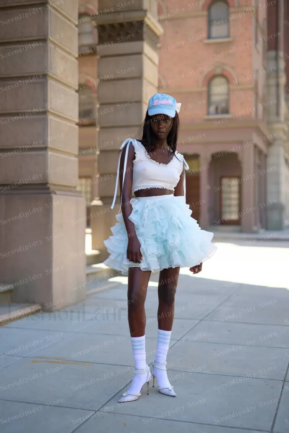 Light Blue Chiffon Party Skirt