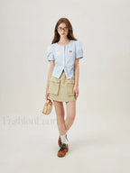 Light Blue Striped Casual Cotton T Shirt