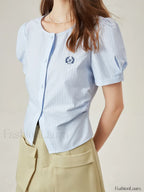 Light Blue Striped Casual Cotton T Shirt